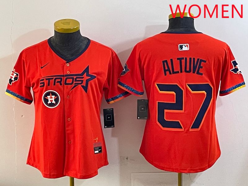 Women Houston Astros #27 Altuve Orange Fourth generation Joint Name Nike 2025 MLB Jersey style 7->women mlb jersey->Women Jersey